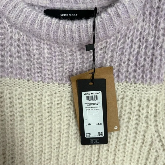 Vero Moda New Lilac and Cream Knit Vest Sweater Sz L - Picture 3 of 8